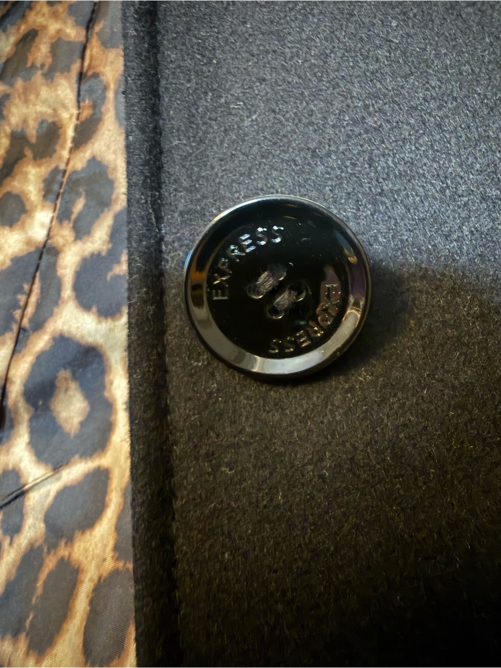 Express Black Pea Coat with Leopard-Print Lining - Picture 3 of 6